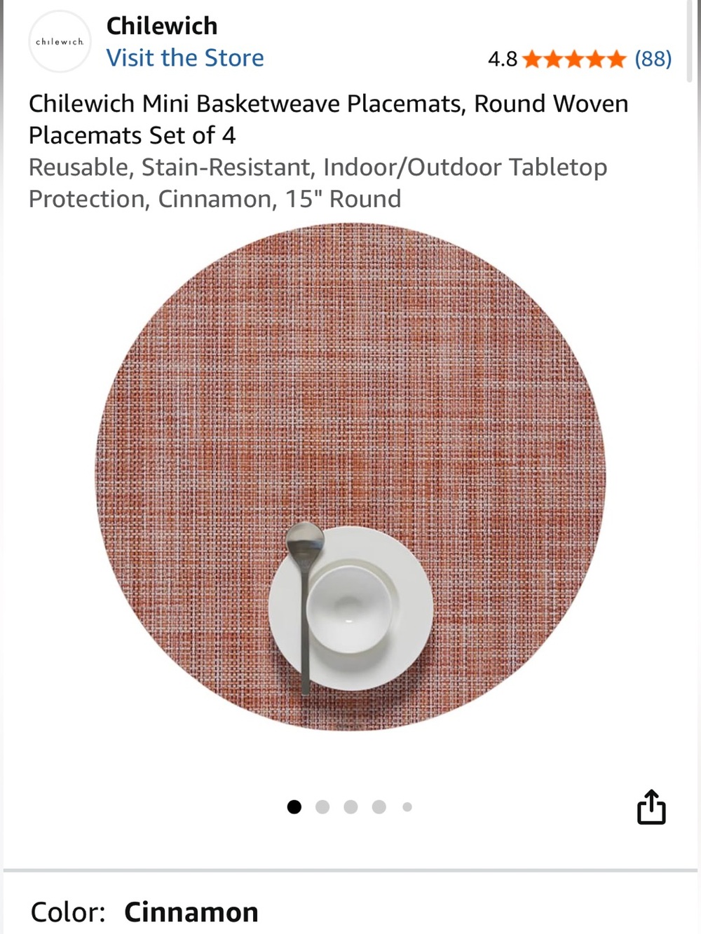 NEW Chilewich Mini Basketweave Round Woven Placemats - Set of 4 - Cinnamon , 15”